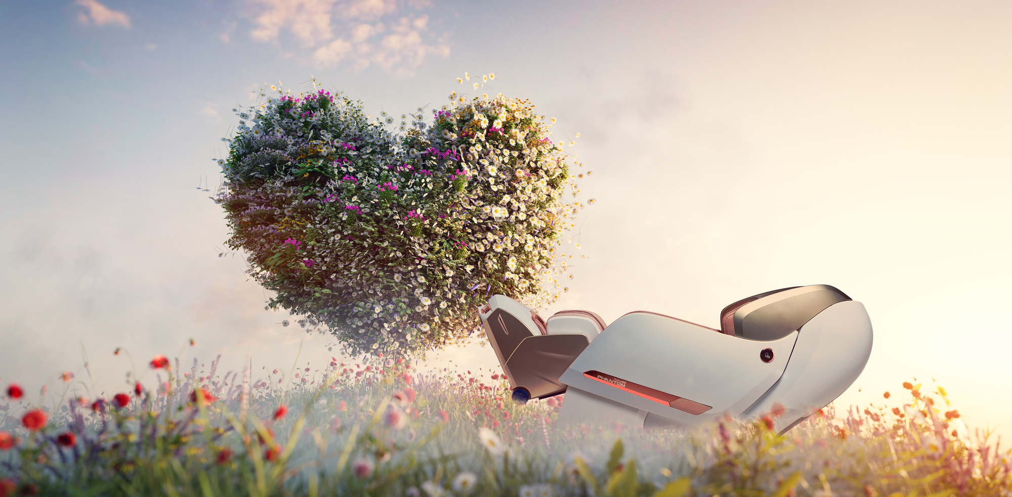 Phantom Medical Care massage chair at field of flowers